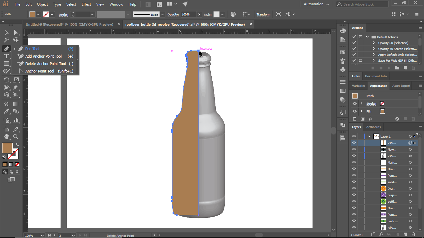 1. Place a bottle photo and then traace half part of the bottle using the Pen Tool.