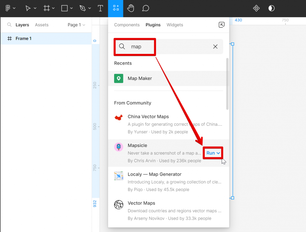 How Can I Add Google Map In Figma WebsiteBuilderInsider Com   Figma Mapsicle Plugin Run 1024x775 