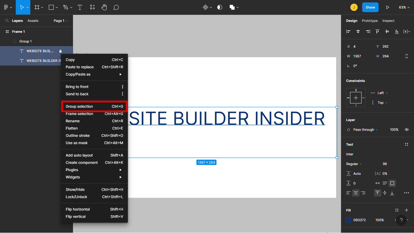 2. Select the layers you want to group and right click with your mouse then choose group selection.