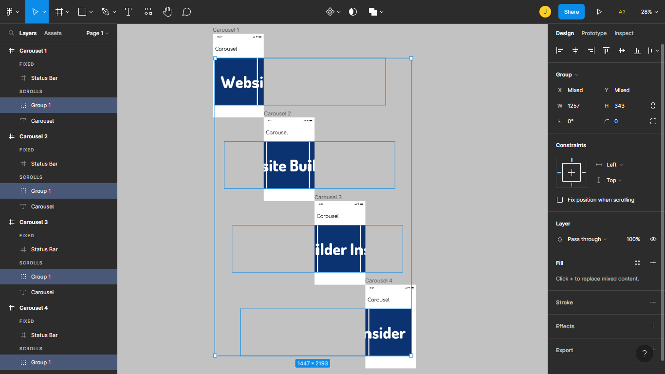 2.1 Copy your carousel frame by the amount of carousel group image and adjust them accordingly