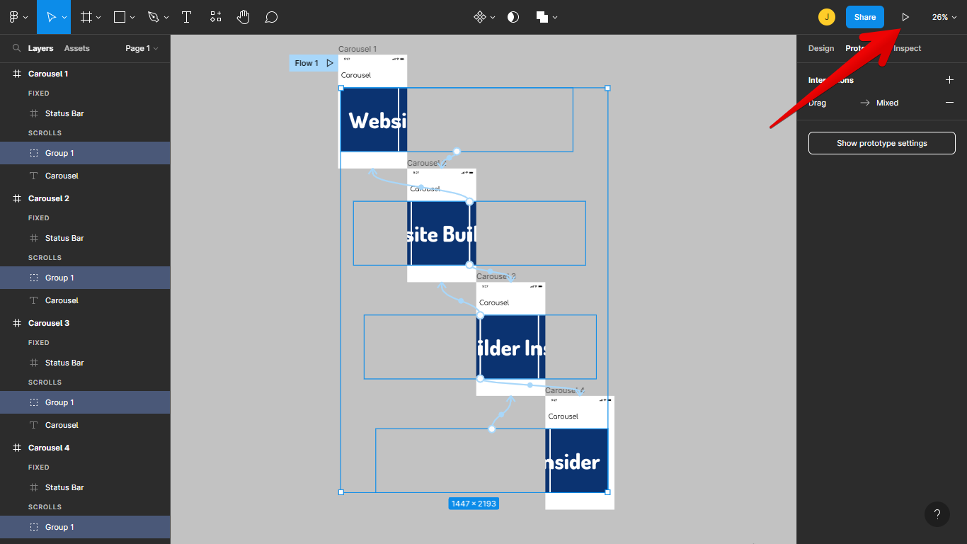 6. Once you're done connecting each carousel frame, you can now hit present to see your work.