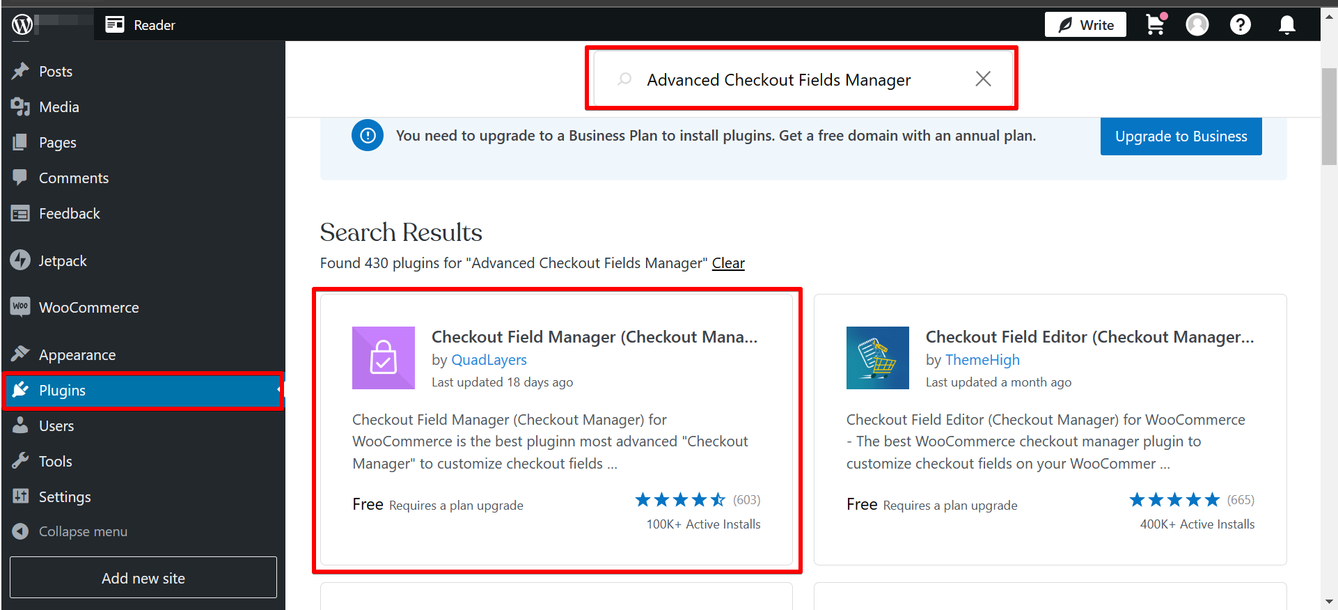 Install Checkout Fields Manager PlugIn WordPress