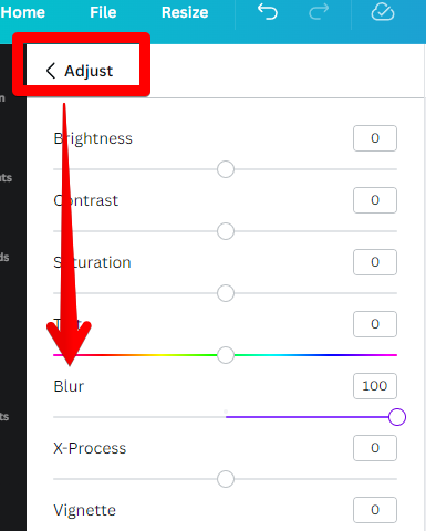 adjust blur button in Canva