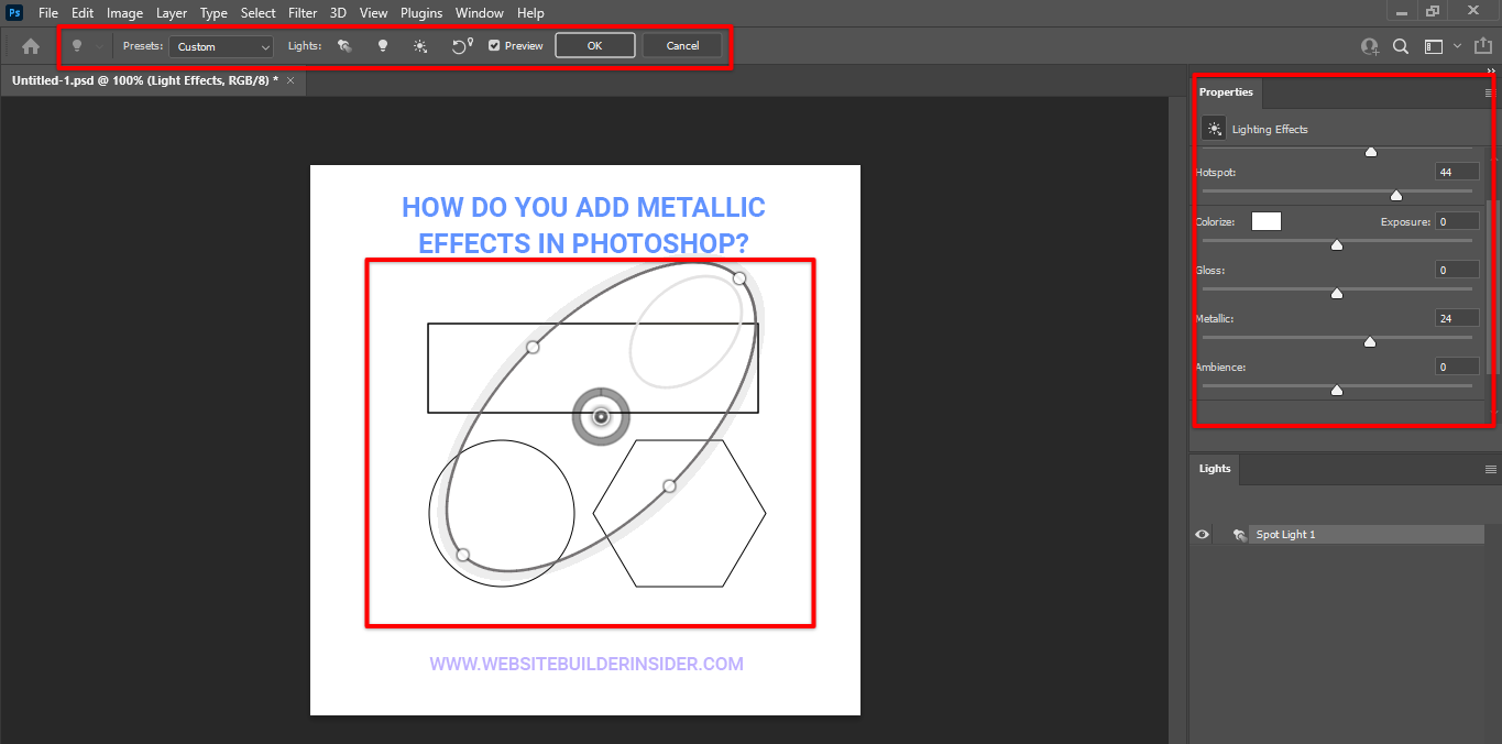 Adjust the Photoshop lighting effects according to your preferences