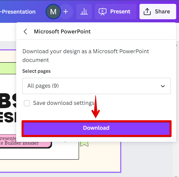 how to save a powerpoint presentation in canva
