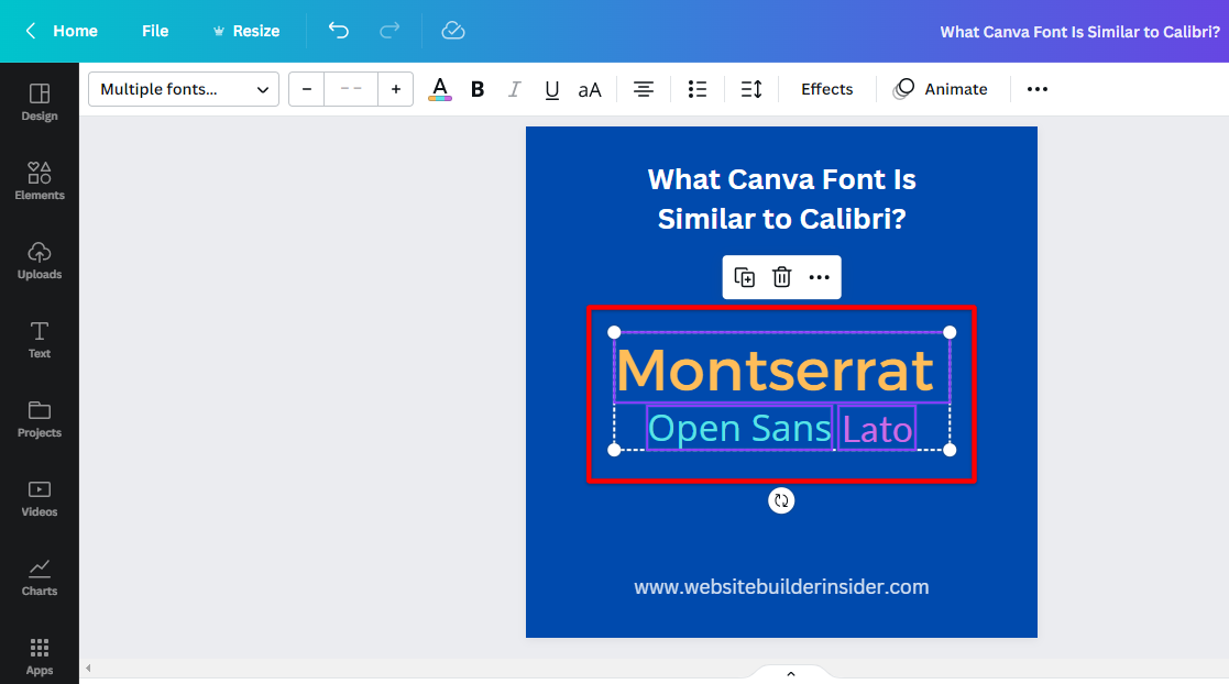 Canva fonts similar to Calibri