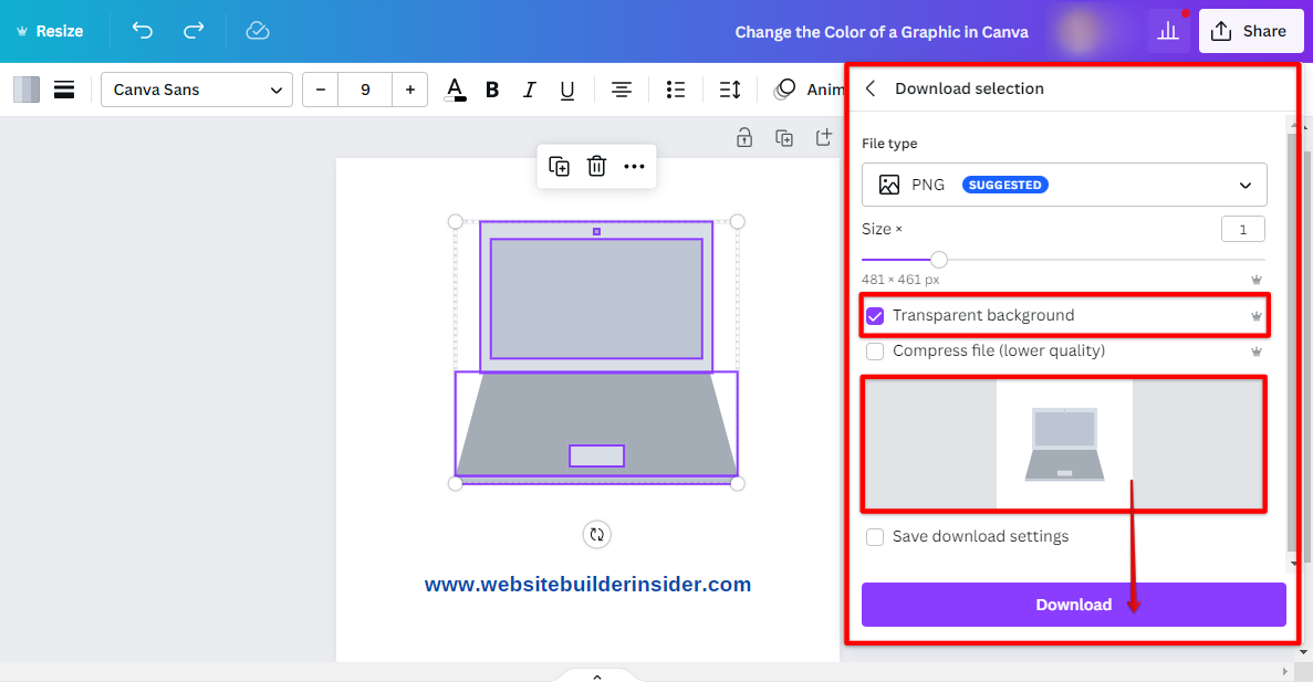 Check transparent background box before downloading your Canva graphics