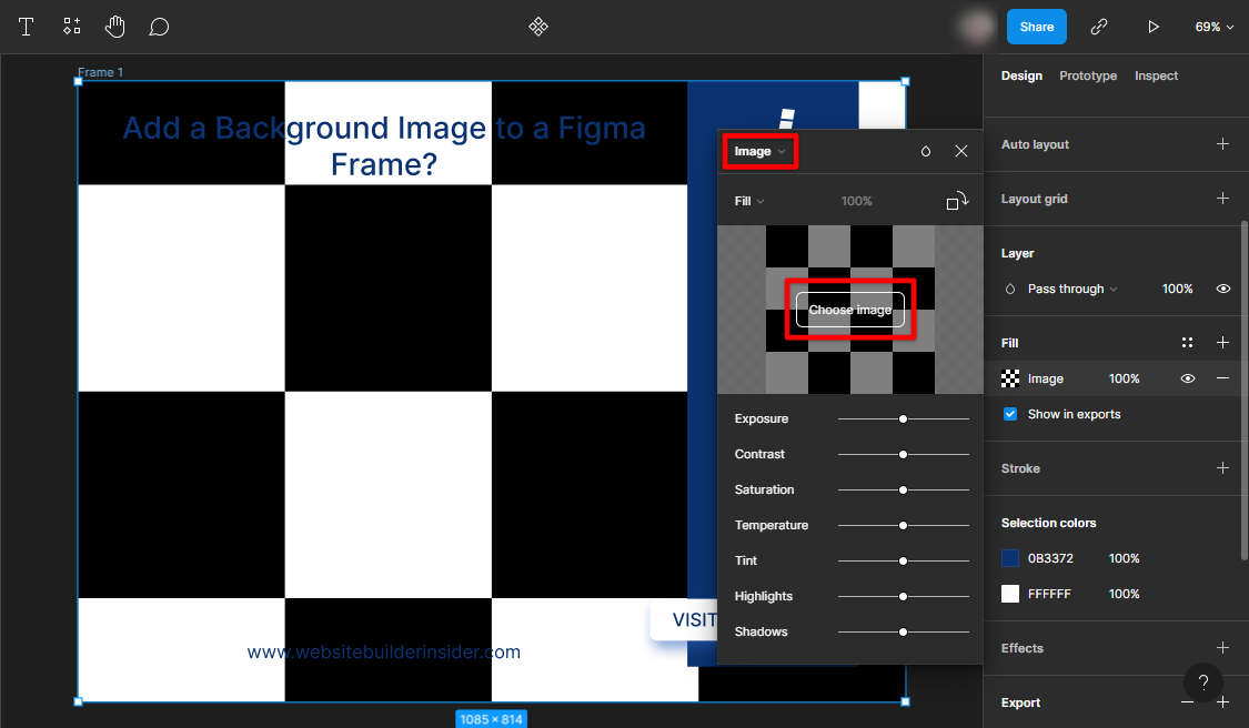 Choose image to upload as background Figma