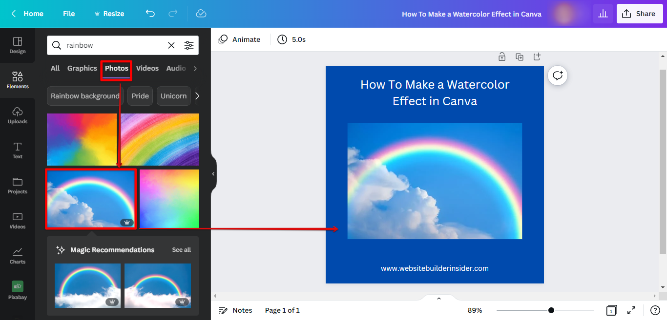 Choose the image you want to add a watercolor effect in Canva