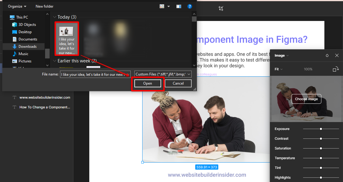 Choose the image you would like to exchange to current Figma component image