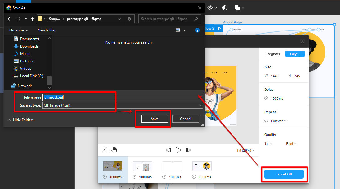 Choose the location where you want to save your Figma prototype GIF mock