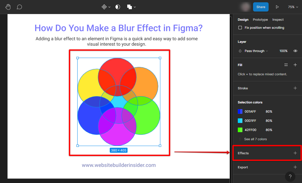 Click the Figma effects button to add the blur effect