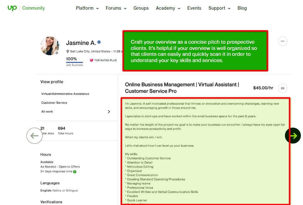 Craft your Upwork profile overview concisely