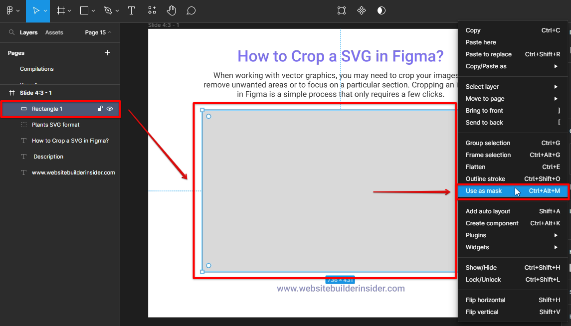 Double click on the rectangle then select Use as Mask in the Figma menu