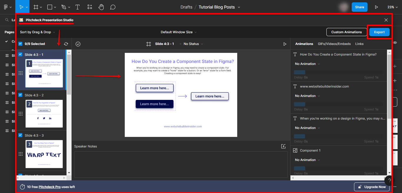 Figma file instantly converted to PPT format using Pitchdeck Presentation Studio plugining Pitchdeck 