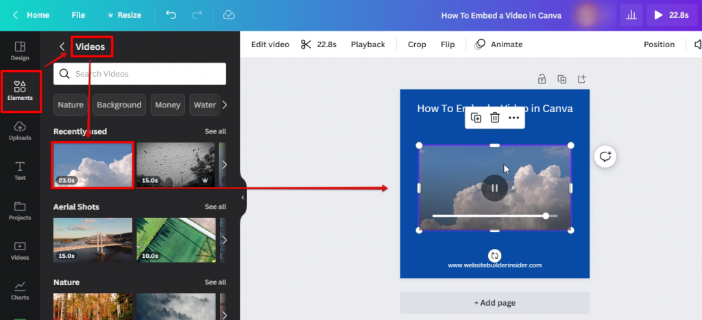 Go To Canva Elements Video And Select The Video You Want To Embed In Canva Document 1024x468 