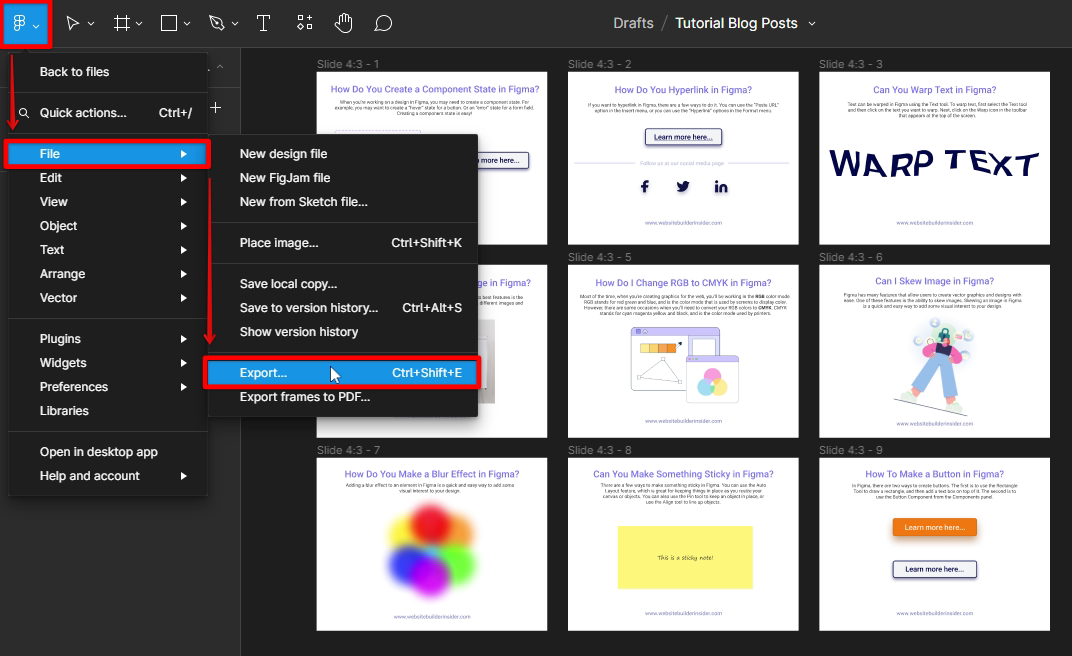 Go to Figma File menu and click Export