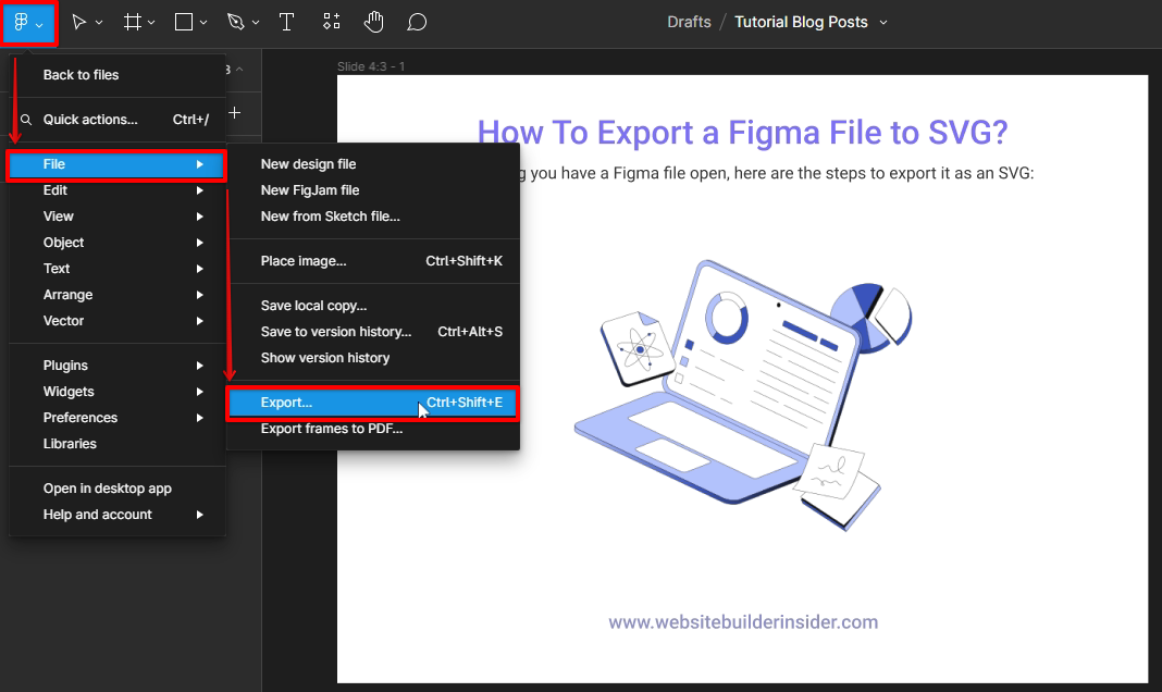 Go to Figma file menu and click the export option