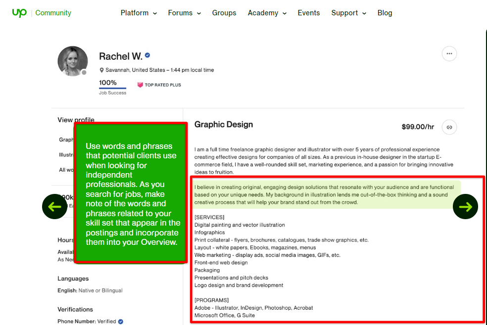 Highlight your skills and expertise on your Upwork profile overview