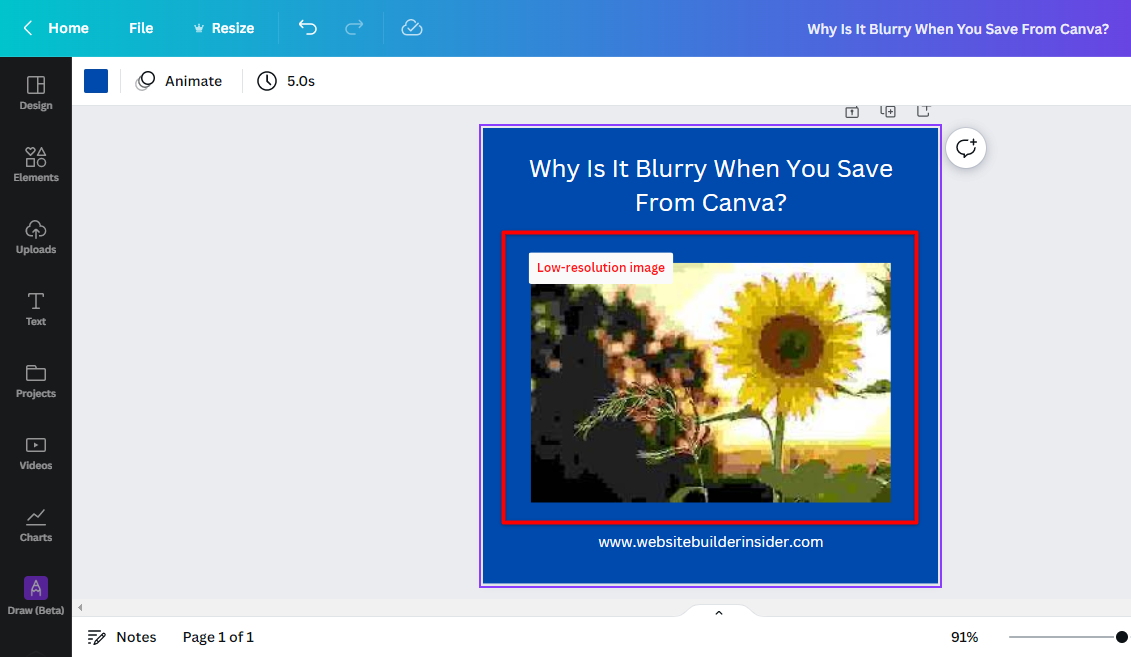 Low resolution image results in blurry download quality from Canva