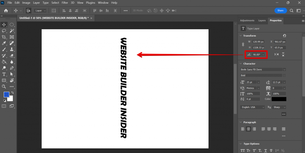 how to change text direction in photoshop