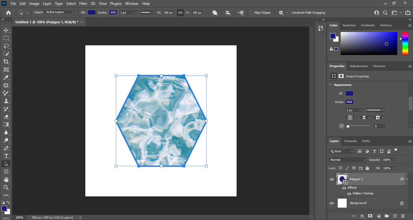 Photoshop hexagon with water pattern overlay layer