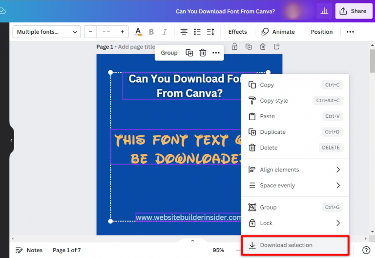 Can You Download Font From Canva Our 2024 Guide   Select All Your Desired Canva Font Text Then Right Click On It And Select Download Selection From The Menu 768x528 