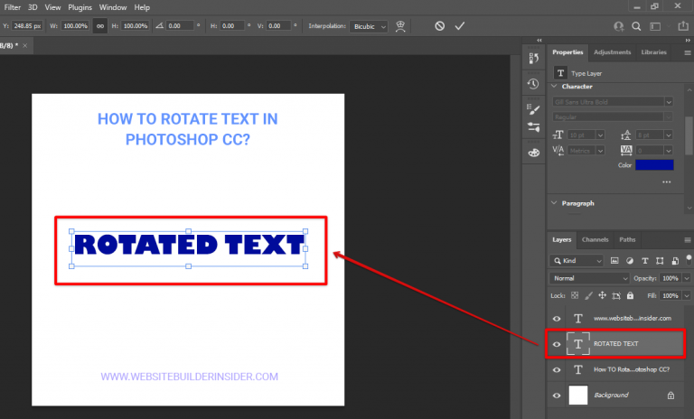 how do you rotate a text box in photoshop