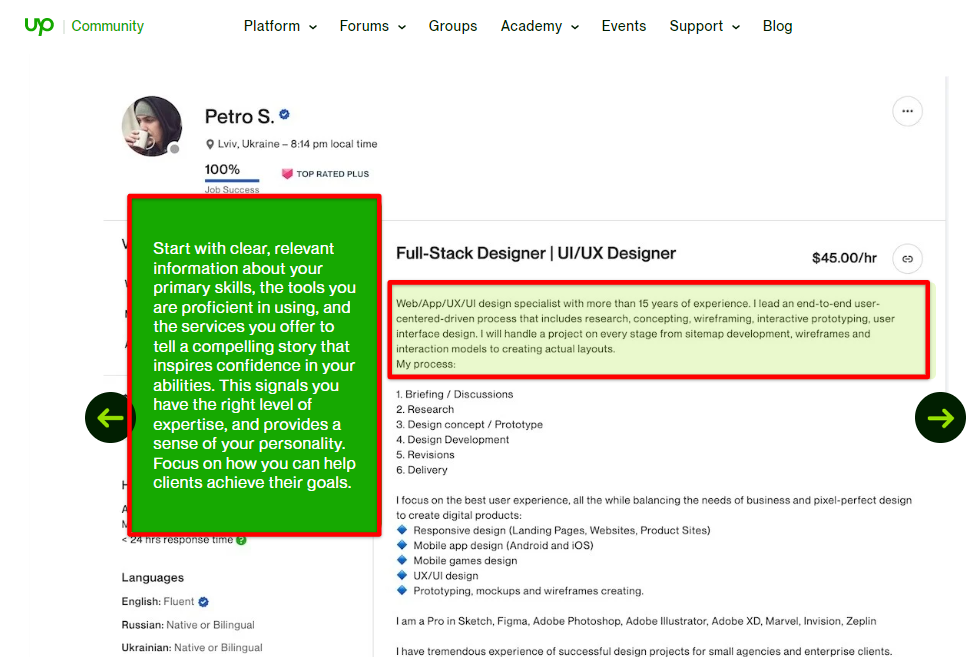 Start with clear and relevant introduction in your Upwork profile overview