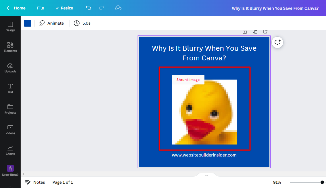 Stretched or shrunk image results in distorted low quality download from Canva