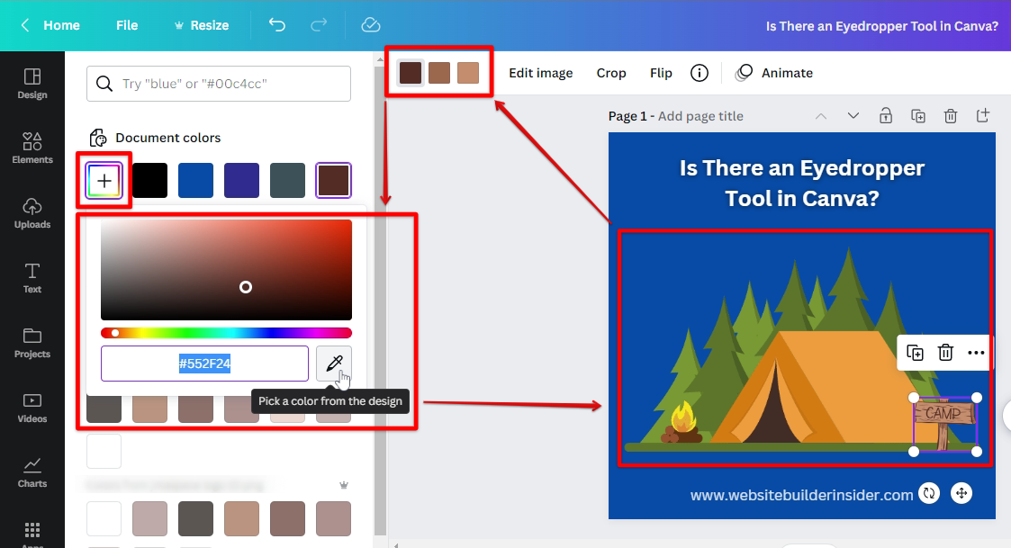 Use Canva color picker tool to get color from your image or graphics