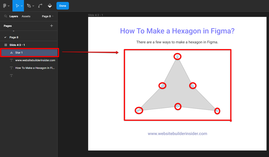 Use Figma star tool to create a hexagon