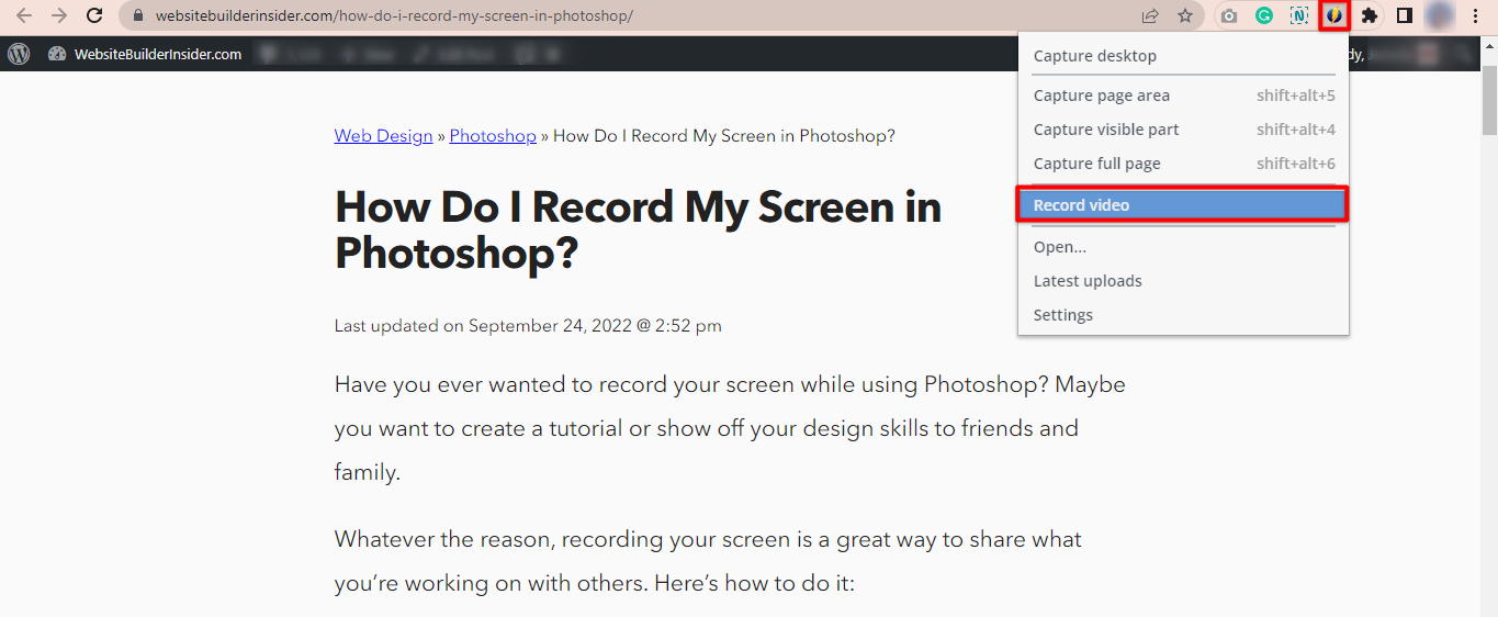 Use Monosnap as screen recorder tool in Photoshop