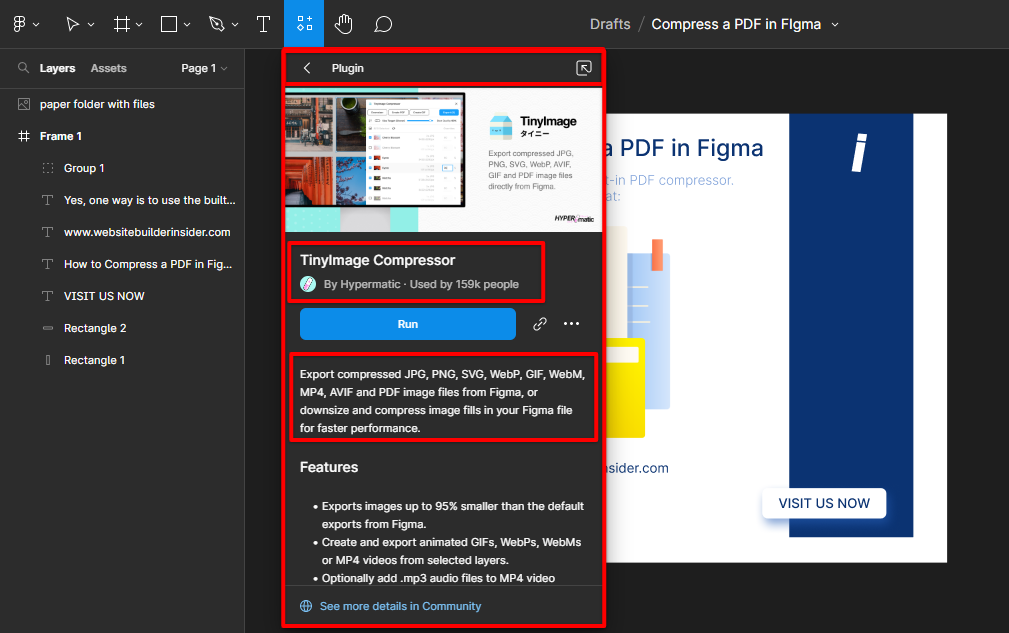 Use TinyImage plugin Figma