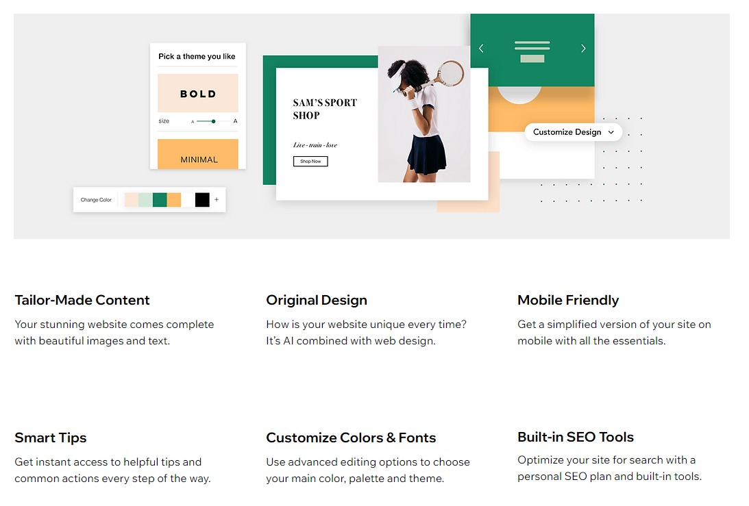 Wix intuitive interface & seo optimized